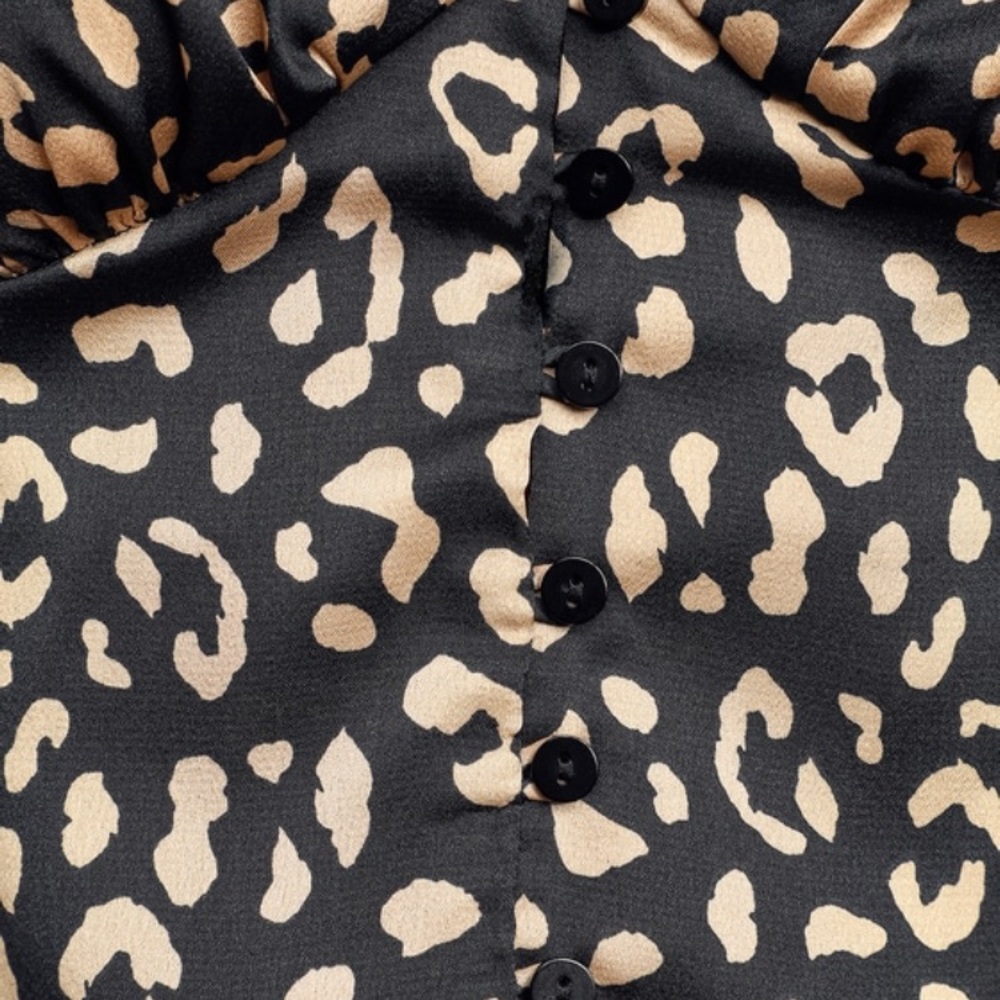Cambera Black Leopard Print Satin Crop Top - Picture 6 of 6